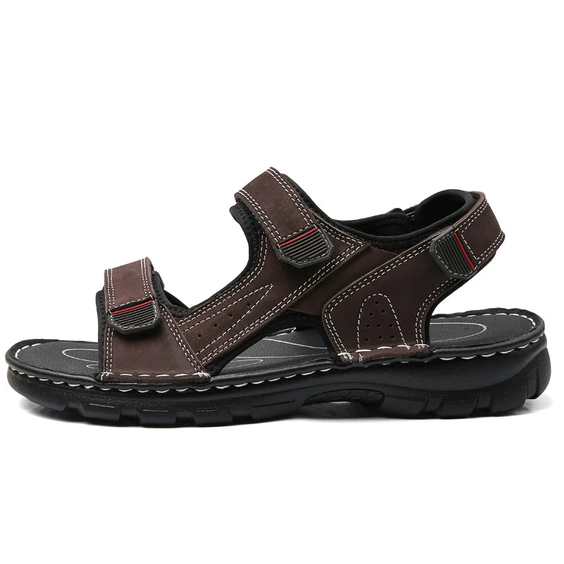 Outdoor Leather Men Sandals Summer Casual Shoes For Men Beach Sandals Soft Breathable Men Shoes Plus Size 38-48