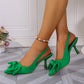 Summer Bow Wrapped Stiletto Sandals Women's Fashion Pointed Toe Shallow Mouth Slip Foot Anti-Slip Wear-Resistant High Heels