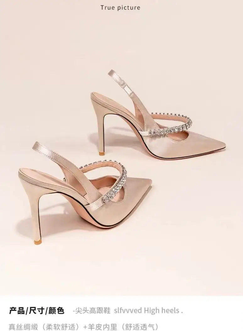 Women's Water Diamond 2025 New Slim Heeled Pointed High-heeled Shoes with A Headband and Sandals for Women's Singles