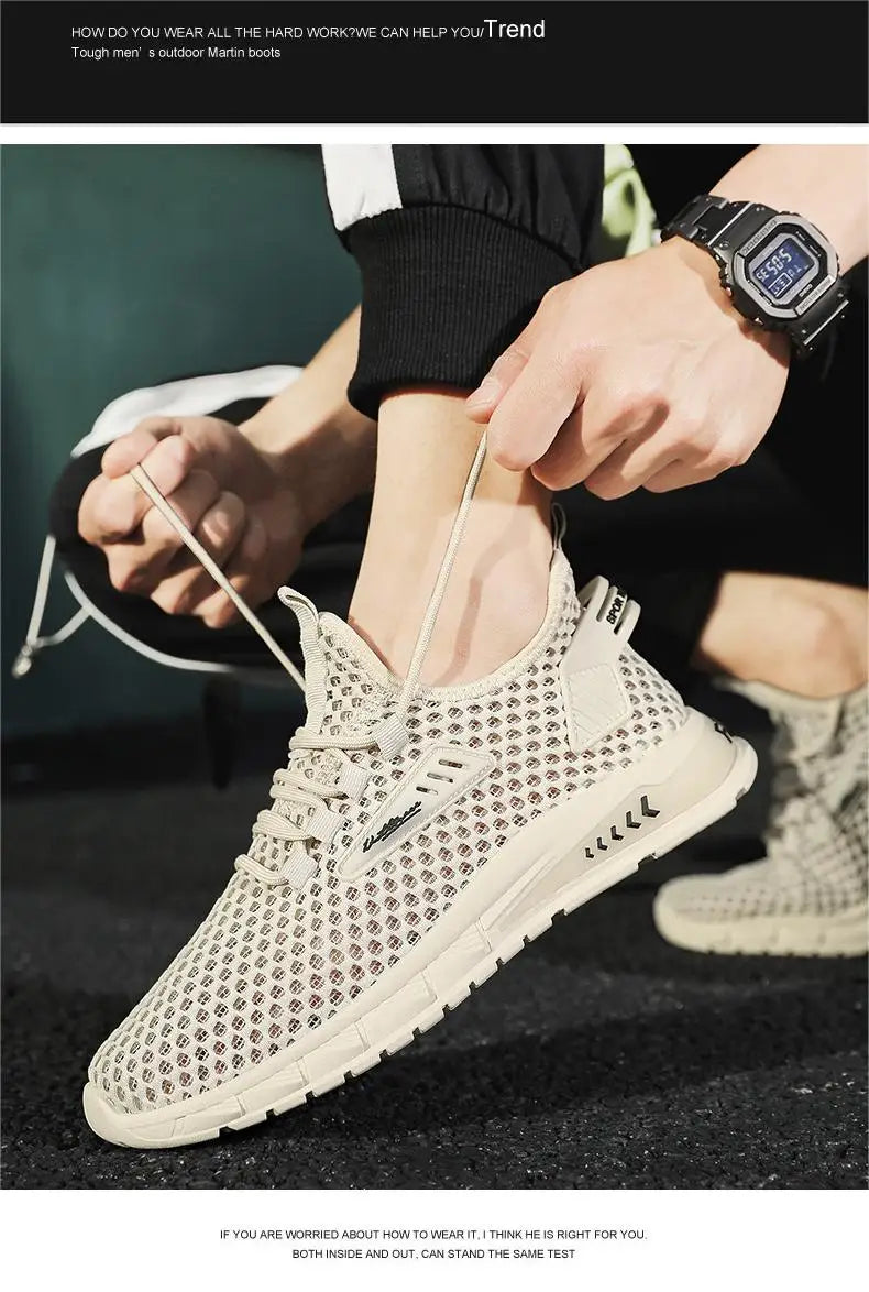 Men's Shoes Summer Hollow Mesh Breathable Shoes Men Casual Sports Running Sneakers Fashion Comfortable Mens Beach Shoes