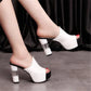 Ladies Leather Sole Slippers Women Sexy High Heel Mules Clogs Black Peep Toe Platform Mules Emal Slip on Sandals Shoes