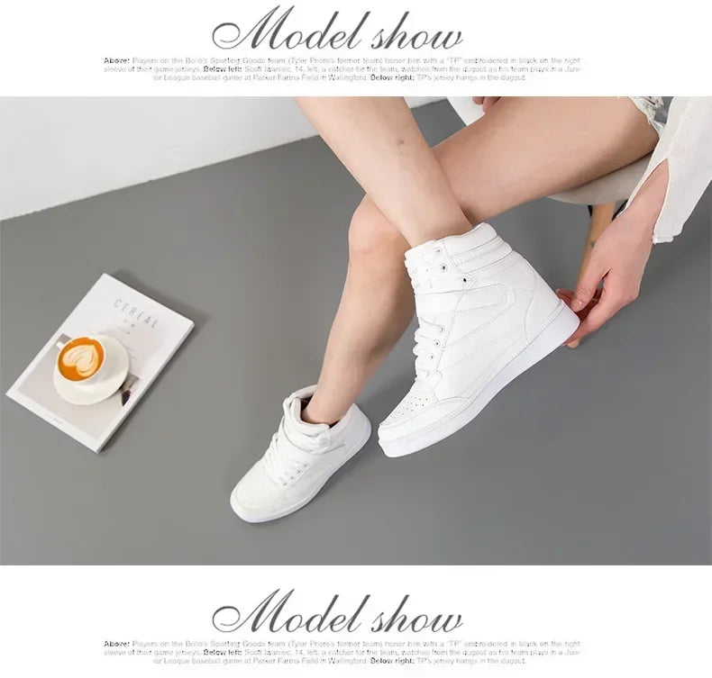Designer Woman Breathable High Top Black White Boots Women Casual Sport Shoes Platform Hidden Increasing Sneakers Leather Shoe