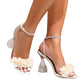 Summer 2025 Women's Fairy Tale Toe-Open Crystal Rhinestone High Heel Sandals Rubber Sole Square Toe Bridal Shoes