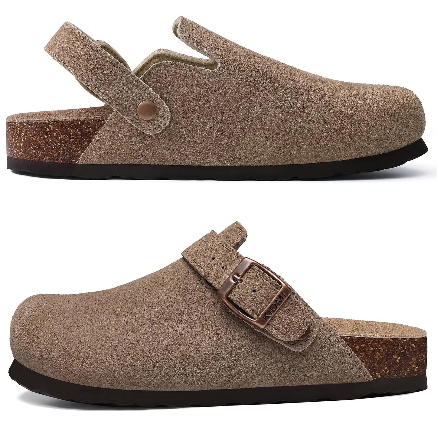 Crestar Women's Suede Clogs with Adjustable Strap Fashion Cork Footbed Genuine Leather Mules Outdoof New Slip on Potato Shoes