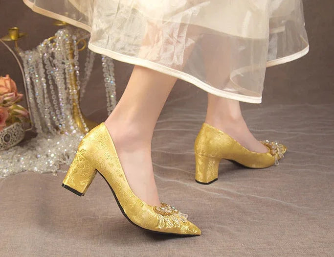 Pointed Toe with Crystals Rhinestone Wedding Bride Shoe Formal Woman Pumps Shoes for Women Diamond Medium Heels Casual Vacation