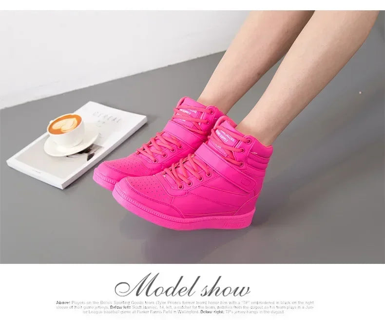 Designer Woman Breathable High Top Black White Boots Women Casual Sport Shoes Platform Hidden Increasing Sneakers Leather Shoe