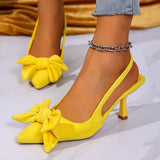 Summer Bow Wrapped Stiletto Sandals Women's Fashion Pointed Toe Shallow Mouth Slip Foot Anti-Slip Wear-Resistant High Heels