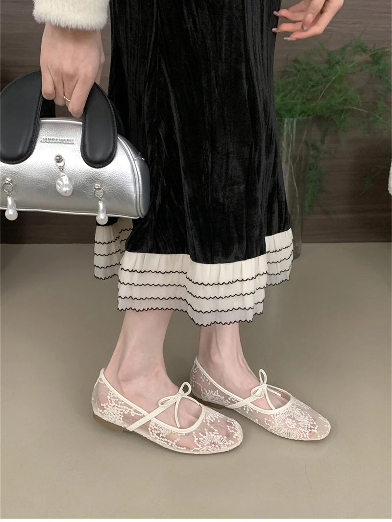 2025 Spring Lace Women Mary Jane Shoes Fashion Slip On Comfort Street Style Soft Sole Female Dress Flats Shoes