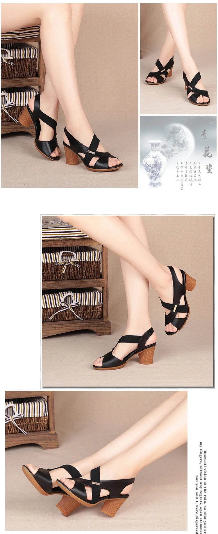 Women Summer Sandals Platform Round Mid Heel Back Strap Peep Toe Pu Leather Beach Casual Fashion Shoes Ladies Female 2023