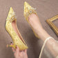 Pointed Toe with Crystals Rhinestone Wedding Bride Shoe Formal Woman Pumps Shoes for Women Diamond Medium Heels Casual Vacation
