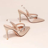 Women's Water Diamond 2025 New Slim Heeled Pointed High-heeled Shoes with A Headband and Sandals for Women's Singles