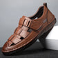 Leather Sandals Baotou 2025 Summer New Genuine Leather Breathable Hollow Porous Shoes Men's Tendon Soft Bottom Middle-Aged Dad S