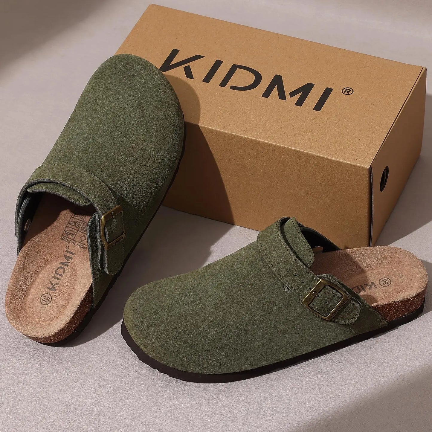 Crestar Women's Suede Clogs with Adjustable Strap Fashion Cork Footbed Genuine Leather Mules Outdoof New Slip on Potato Shoes