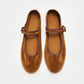Velvet Mary Jane Shoes for Women Hand Stitch Casual Streetwear Ballet Flats Pumps Female Solid Color Red Cloth Shoes Loafers