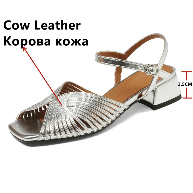 FEDONAS Summer Mixed Colors Women Sandals Ankle Strap Elegant Shoes Woman Genuine Leather Thick Heels Fashion Party Office Lady