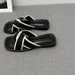 Women's Slippers and Ladies Sandals Open Toe Low Heel Outside on Beach House Black Indoor Home Slides Shoes Off White Word Flat