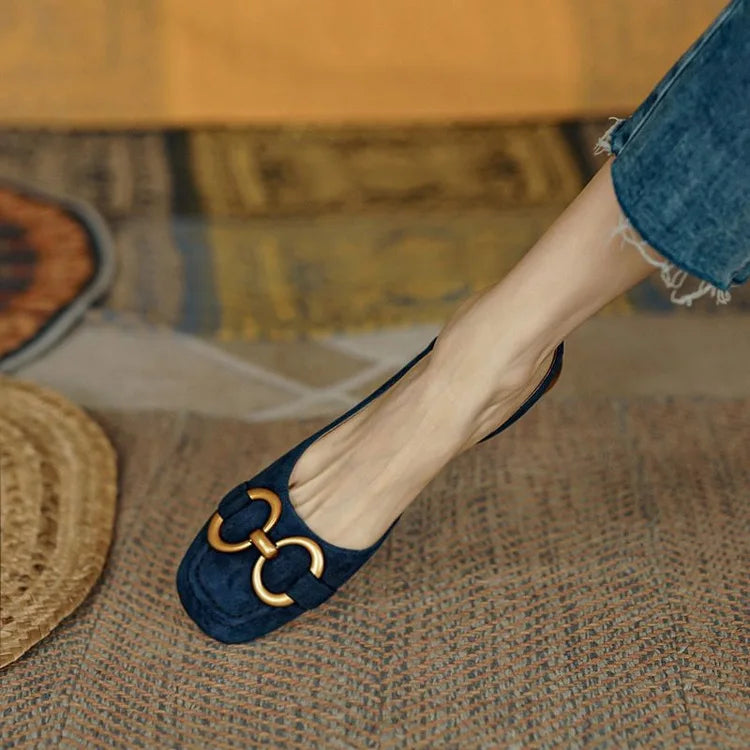 Retro Women Sandals Fashion Low-heeled Shoes Slingback Suede Office Ladies Shoes High Quality Elegant Slip on Woman Flat Sandals