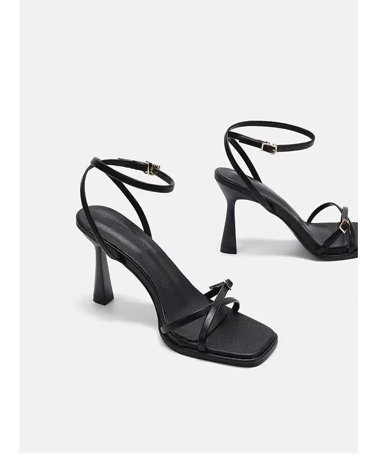 2025 designer women's new fashion letter high heels black super high heels stilettos lace-up sandals for women