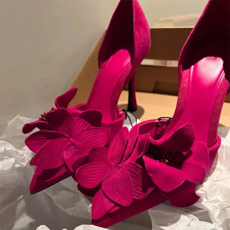 Ladies Solid Red Flowers Lace Up Unique Sexy Sandals Cross Tied Stiletto Heel Party 2023 New Arrival Summer Woman Shoes