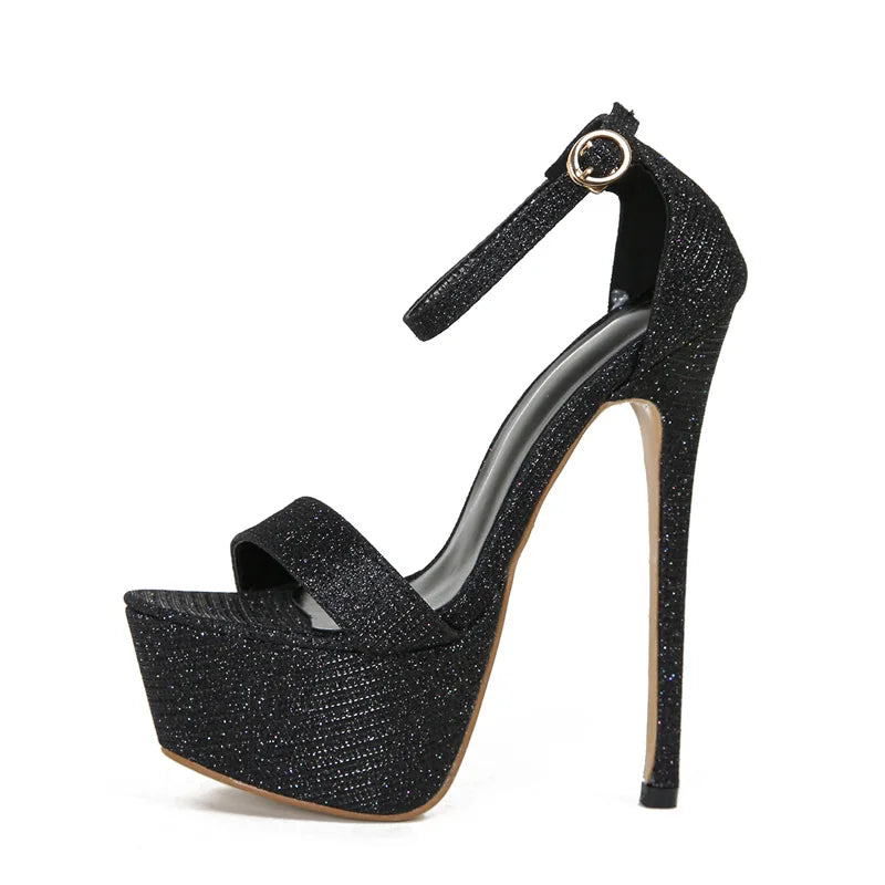 Liyke Model Catwalk Sequined Platform Sandals For Women Sexy Open Toe Party Nachtclub Stripper Heels Pole Dance Shoes Size 34-46