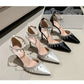 Comemore 2025 White Wedding Bridesmaid Shoes Satin Fashion Rhinestone Fringe Chain High Heels Black Temperament Elegance Pumps
