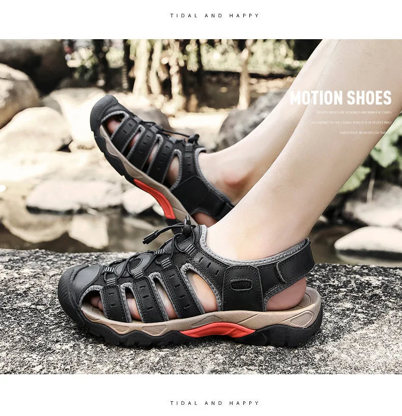 New Men's Sandals Soft Genuine Leather Sandals Shoes Men Large Size Outdoor Summer Shoes Comfort Beach Sandals Roman Men Shoes