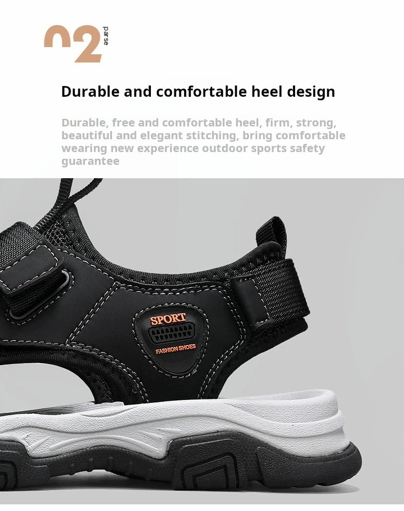 Sandals for Men's Summer New Cowhide Casual Beach Shoes, Genuine Leather for Men's Anti Slip Middle-aged Sandals and Slippers