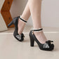Summer Ladies Platform High Heels Cute Bow Lace Princess Mary Jane Lolita Shoes Blue Purple Party  Dress Pumps Big size 33 43