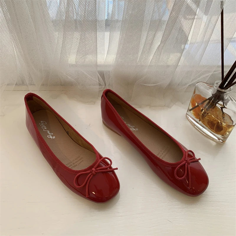 Women Flat Heel Outdoor Casual Mary Jane Red New  Flat Shoes Fashion Shallow Slip On Ladies Elegant Ballerinas Soft Shoes