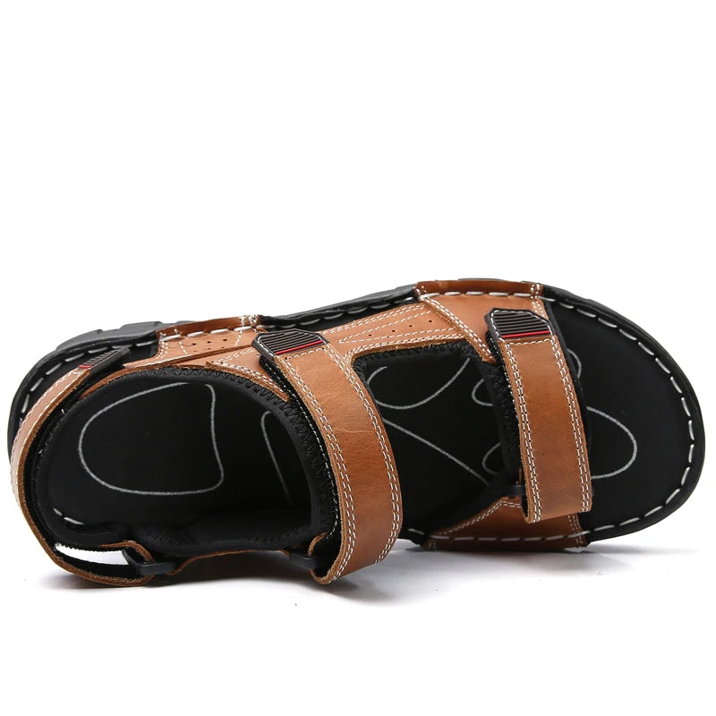 Outdoor Leather Men Sandals Summer Casual Shoes For Men Beach Sandals Soft Breathable Men Shoes Plus Size 38-48