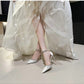 Comemore 2025 White Wedding Bridesmaid Shoes Satin Fashion Rhinestone Fringe Chain High Heels Black Temperament Elegance Pumps