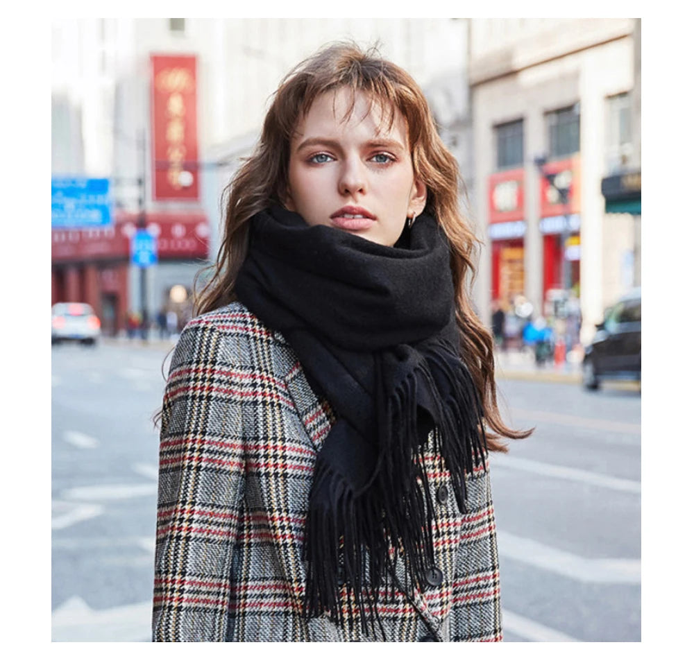 Solidlove 100% Wool Winter Scarf | Women's Fashion Cashmere Poncho Wrap | Elegant Scarves for Ladies | EnigmaParis