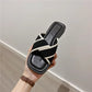 Women's Slippers and Ladies Sandals Open Toe Low Heel Outside on Beach House Black Indoor Home Slides Shoes Off White Word Flat