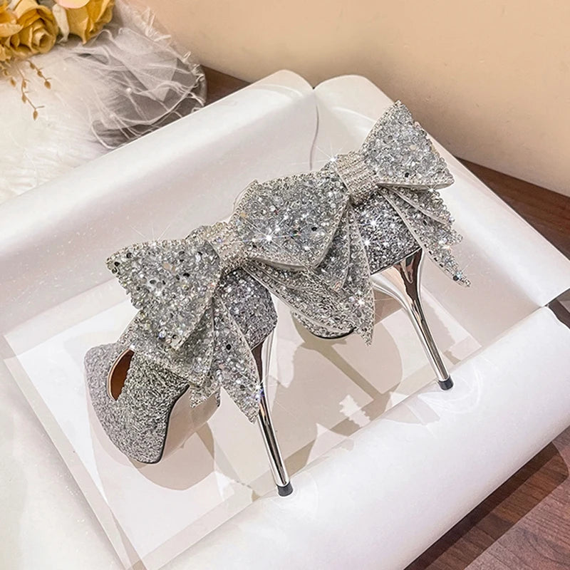 Bling Sequins Wedding Shoes for Women Bride 2025 Elegant Pointed Toe Thin Heels Pumps Woman Silver Crystal High Heels for Ladies