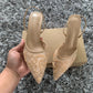 Luxury Brand High Heels Women Sandals Mesh Embroider Elegant Pointed  Evening Party Wedding Bridal Dress Shoes