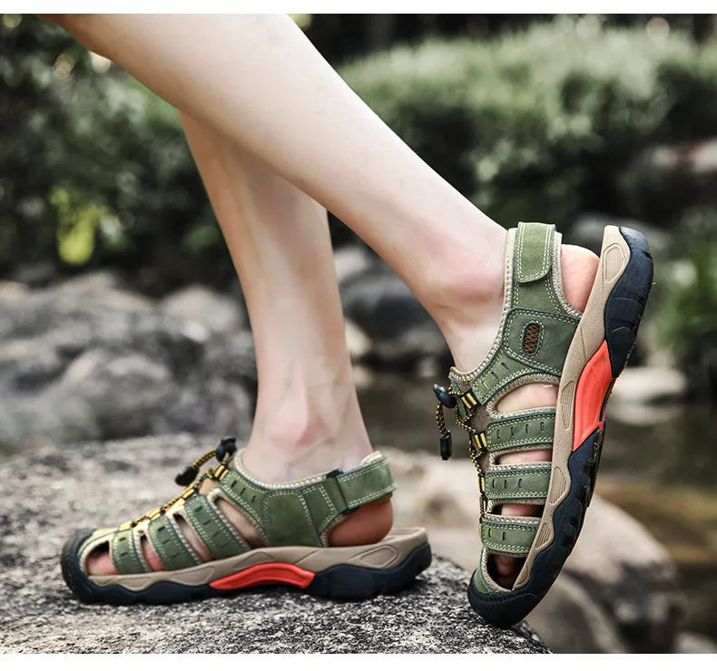 New Men's Sandals Soft Genuine Leather Sandals Shoes Men Large Size Outdoor Summer Shoes Comfort Beach Sandals Roman Men Shoes