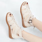 2024 New Women's Tennis Boots Flat Bottom Low Heel Hollow Cool Boots Summer Open Toe Genuine Leather Sandals Flat Shoes
