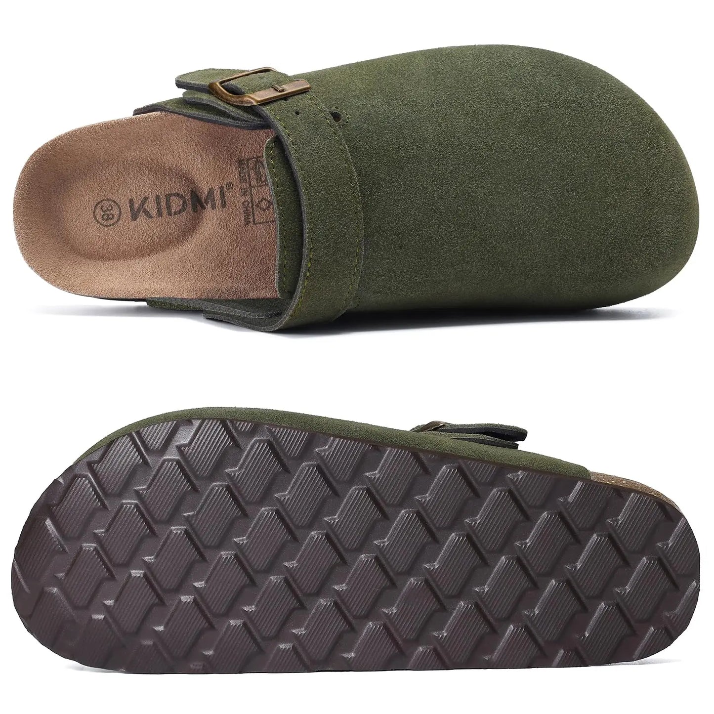 Crestar Women's Suede Clogs with Adjustable Strap Fashion Cork Footbed Genuine Leather Mules Outdoof New Slip on Potato Shoes