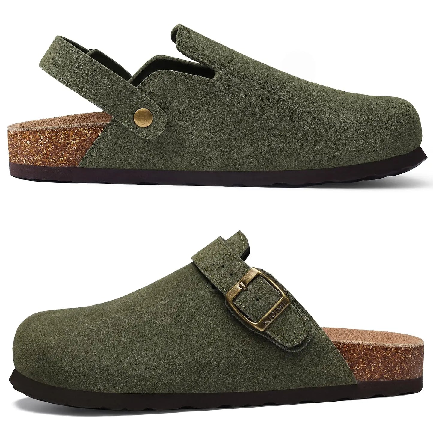 Crestar Women's Suede Clogs with Adjustable Strap Fashion Cork Footbed Genuine Leather Mules Outdoof New Slip on Potato Shoes