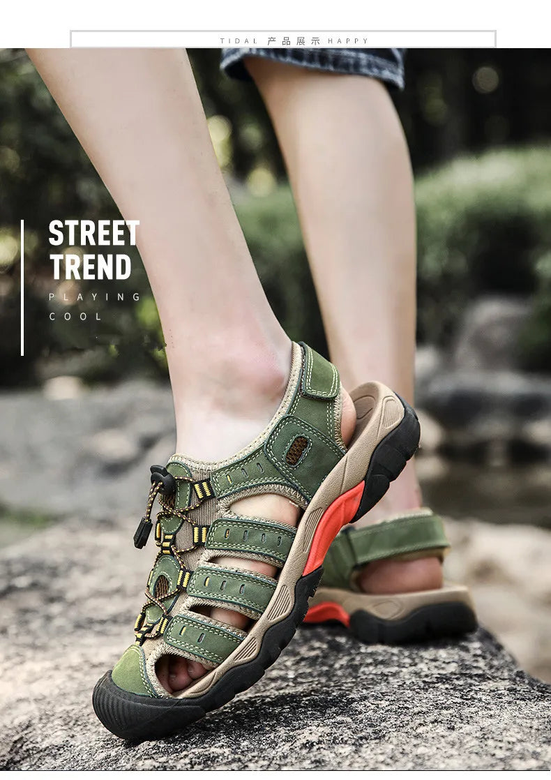 New Men's Sandals Soft Genuine Leather Sandals Shoes Men Large Size Outdoor Summer Shoes Comfort Beach Sandals Roman Men Shoes