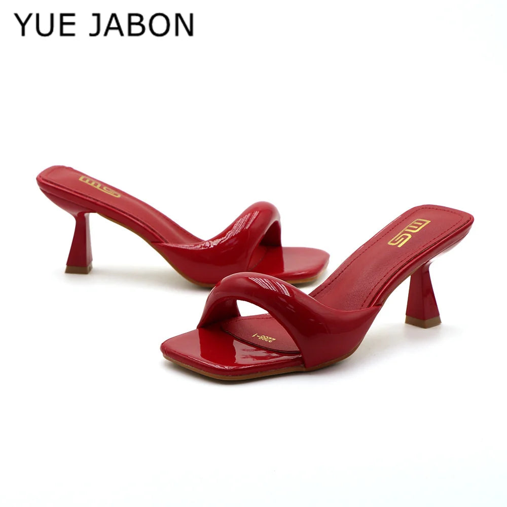 Black Red High Heel Sandals Women Open Toe Slingback Sandals Female Pumps Square Toe Summer Simple Designer Heeled Sandals