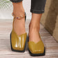 Leather Toe Cap Sandals for Women 2024 New Flat Bottomed Square Toe Single Shoes, Retro Exterior Wear, Anti Slip Beach Slippers