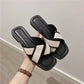 Women's Slippers and Ladies Sandals Open Toe Low Heel Outside on Beach House Black Indoor Home Slides Shoes Off White Word Flat