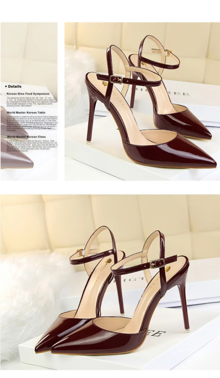 86-1 Style Simple Slim Ultra High Heel Shallow Painted Leather Sexy Nightclub Slimming One-word Strap Women Cool Shoes