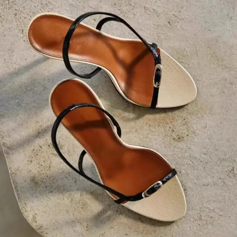 Liyke Summer Fashion Buckle Open Toe Slip On Back Strap Sandals Women Black White High Heels Wedding Prom Shoes Zapatos Mujer