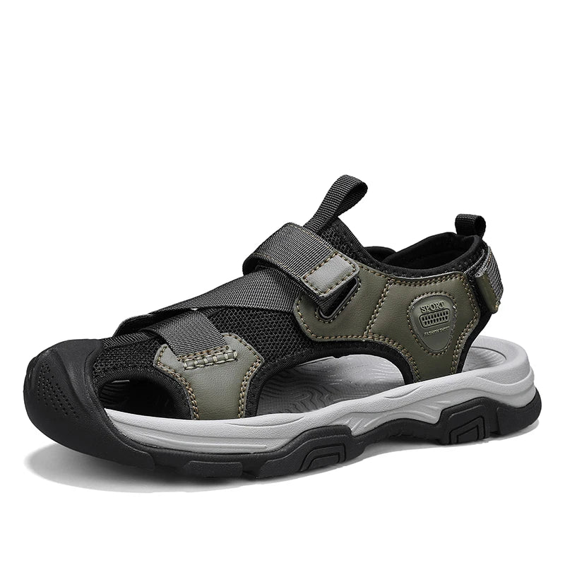 Sandals for Men's Summer New Cowhide Casual Beach Shoes, Genuine Leather for Men's Anti Slip Middle-aged Sandals and Slippers