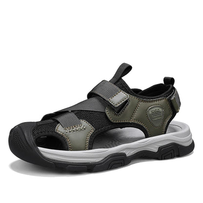 Sandals for Men's Summer New Cowhide Casual Beach Shoes, Genuine Leather for Men's Anti Slip Middle-aged Sandals and Slippers