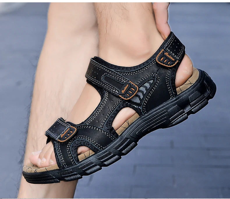 Brand Classic Mens Sandals Summer Genuine Leather Sandals Men Outdoor Casual Lightweight Sandal Fashion Men Sneakers Size 38-46