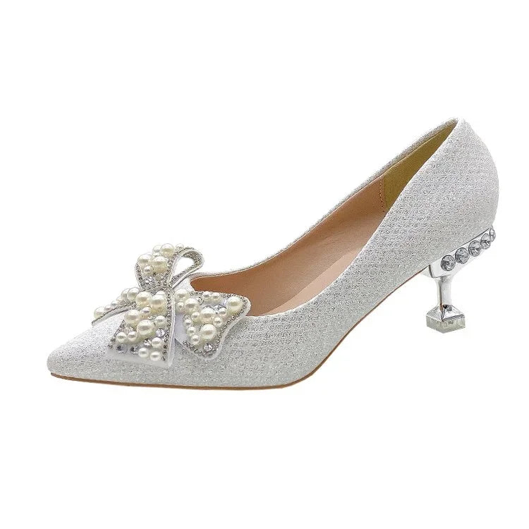 Pumps with Bow on Heeled Wedding Bride Shoe High Heels Shoes for Women Pointed Toe Woman PumpsLoafers Stilito Beau Today Lastest