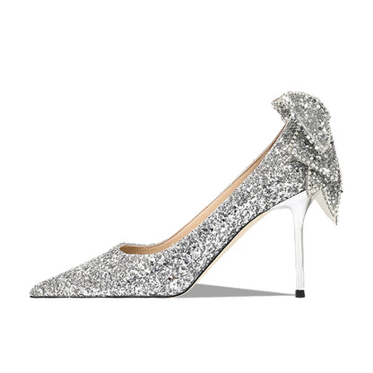 Bling Sequins Wedding Shoes for Women Bride 2025 Elegant Pointed Toe Thin Heels Pumps Woman Silver Crystal High Heels for Ladies